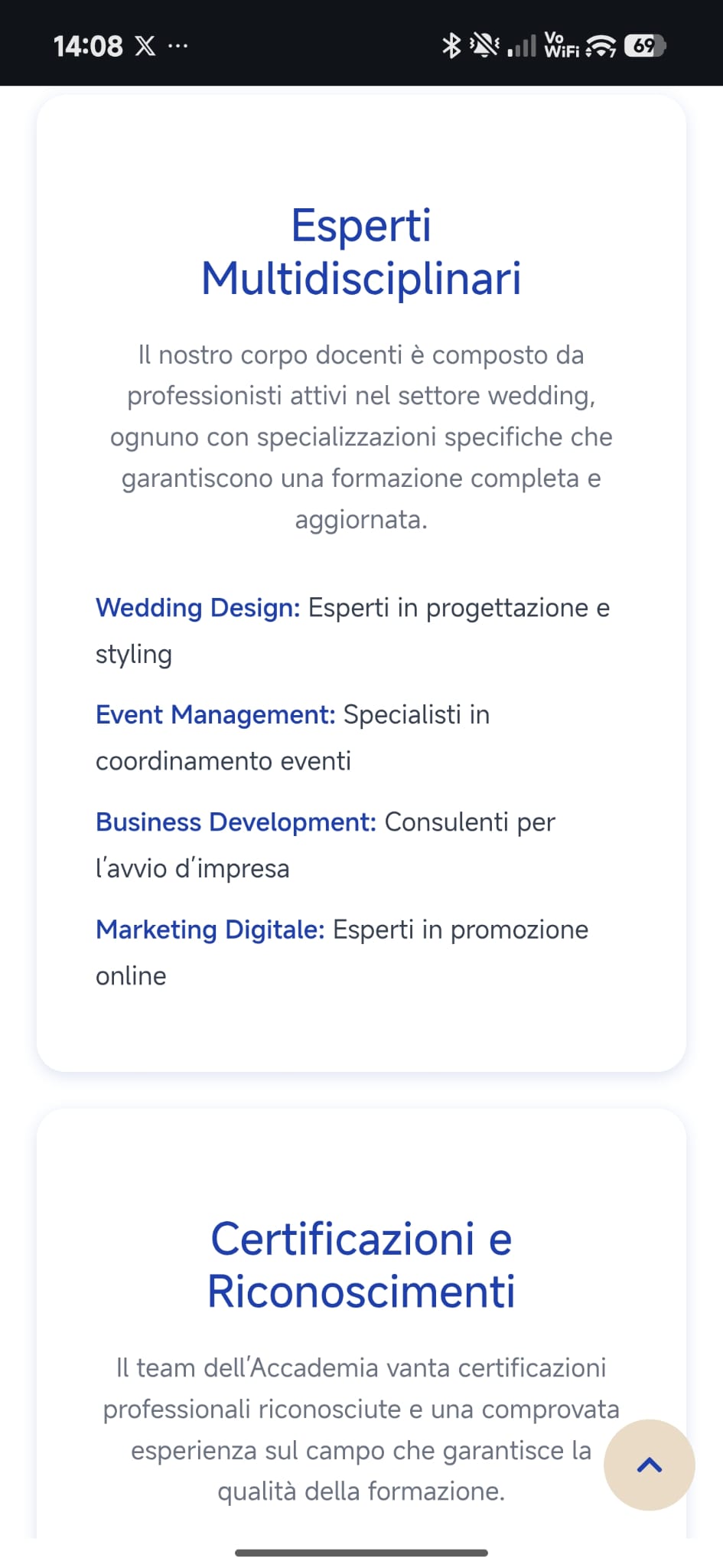 Vista mobile del sito Accademia Italiana Wedding Planner