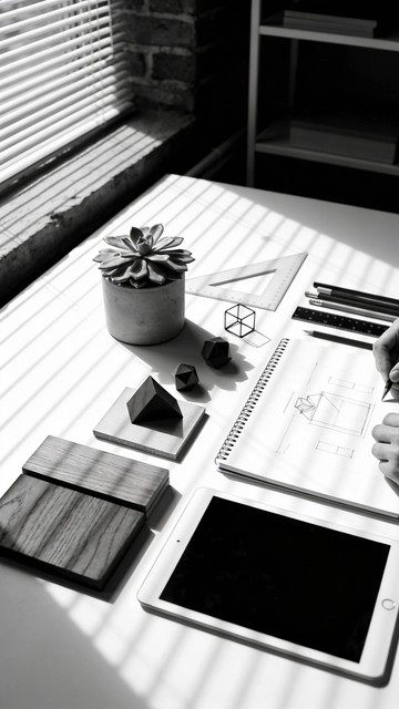 Scrivania creativa con strumenti di lavoro